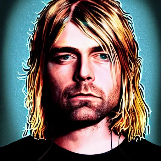 Image similar to kurt cobain wearing a bitcoin t - shirt screaming angrily, arguing, concept art, incredible detail, photorealistic, caricature