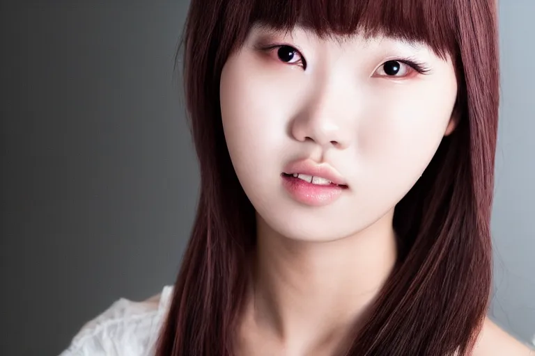 Image similar to studio photo portrait of korean idol girl, photorealistic, 50mm