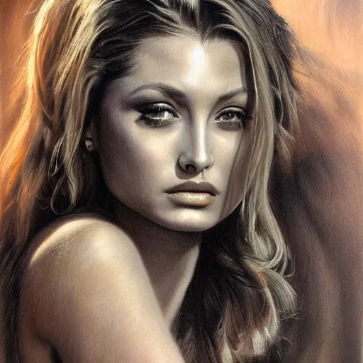 Image similar to pencil art, detailed portrait of aly and aj, intricate, hyper detailed, realistic, oil painting, by julie bell, frank frazetta, cinematic lighting