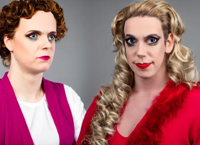 Image similar to dslr photo still of woman jordan peterson dressed as a woman dressed as a woman, 8 k, studio lighting