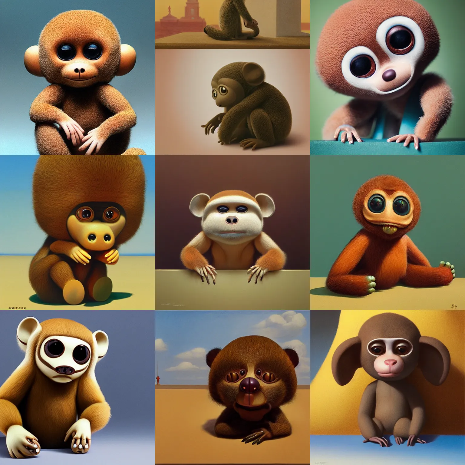 Prompt: hyper realistic cute Cheburashka with big ears, by Edward Hopper and James Gilleard, Zdzislaw Beksisnski, higly detailed