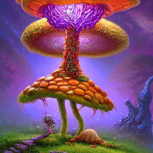 Prompt: fungus spore queen, 🍄 👑 fantasy character art by thomas kinkade, highly vibrant and poisonous