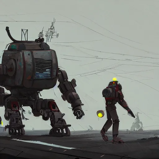 Image similar to mechanized armored walker, futuristic in the style of simon stalenhag and ian mcque