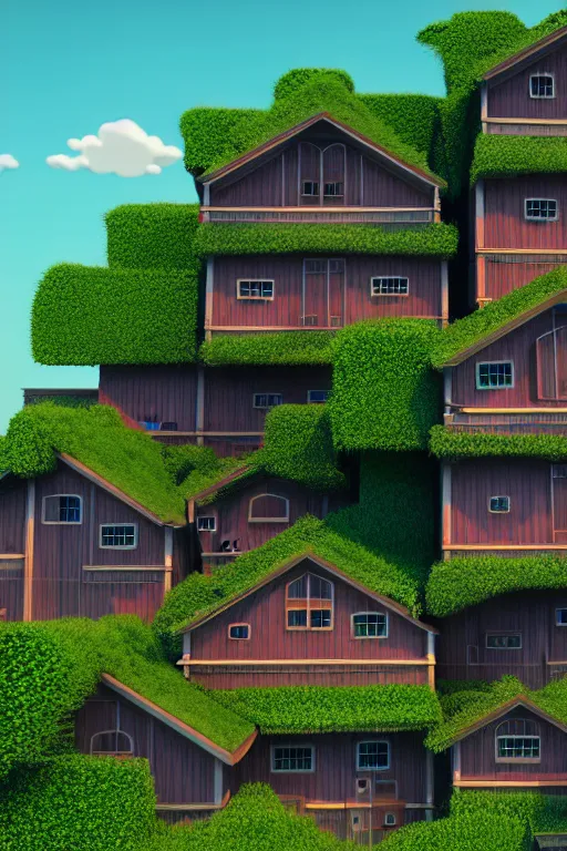 Image similar to stacked houses, solarpunk, studio ghibli, octane render, 4 k