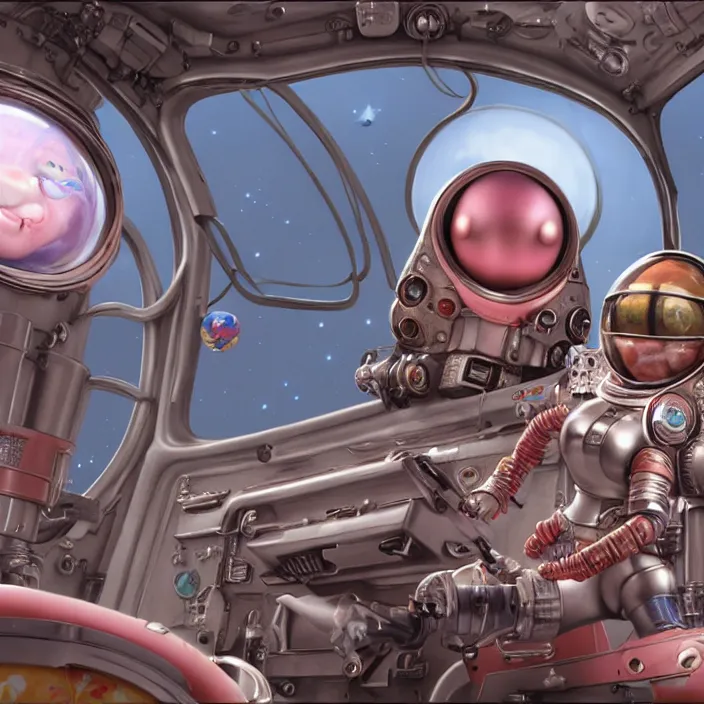 Image similar to highly detailed closeup, portrait of a tin toy bikini spacegirl in a spaceship on mars, unreal engine, nicoletta ceccoli, mark ryden, earl norem, lostfish, global illumination, detailed and intricate environment