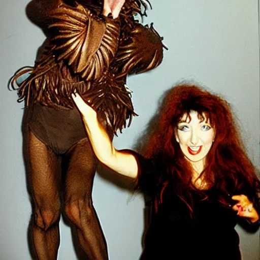 Prompt: kate bush dancing with a creepy goblin