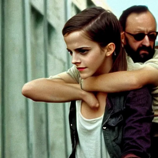 Image similar to Emma Watson and Jean Reno in Leon The Professional