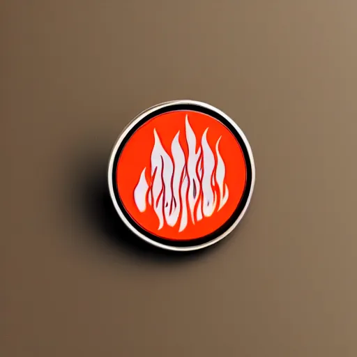 Image similar to a photo of a retro art deco minimalistic clean fire warning enamel pin, studio lighting, behance