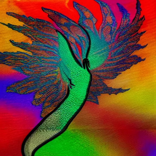 Image similar to multi color smoke with the small ( outstretched ribbed wings and head of a fairytale dragon ), billowy, 8 k, 4 k