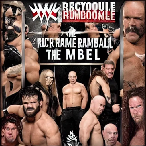 Prompt: wwe royal rumble in the backrooms