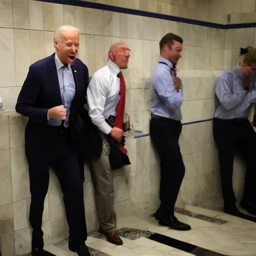 Prompt: joe biden falling off a urinal