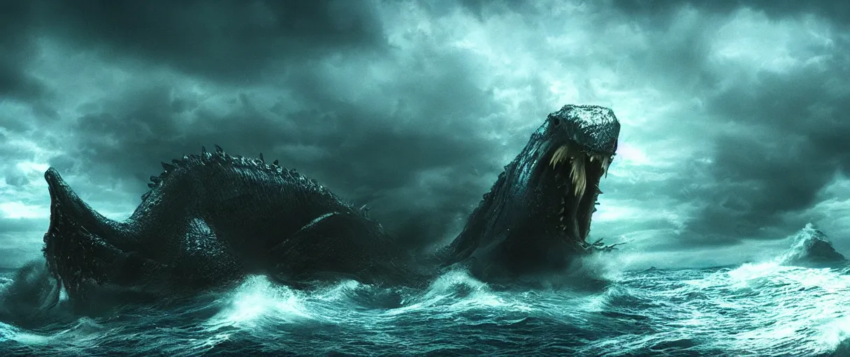 Image similar to ocean monster dramatic lighting cinematic establishing shot extremely high detail foto realistic cinematic lighting post processed