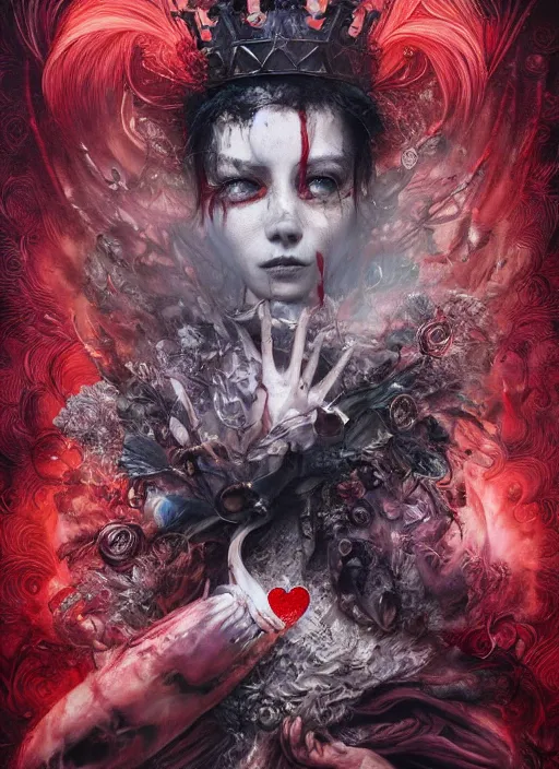 Image similar to the king of hearts, highly detailed, cinematic, 8 k, by megan duncanson, benjamin lacombe, adrian borda, stanley artgermm, tom bagshaw, craig mullins, carne griffiths, ayami kojima, beksinski, giger, trending on deviantart, hyper detailed, horror, full of colour