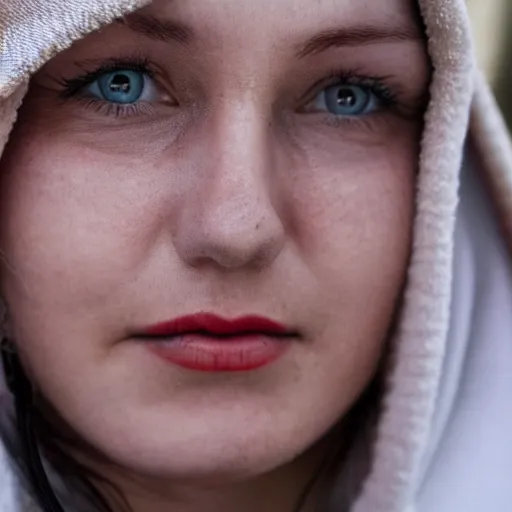 Image similar to an extreme close up photo of a Ukrainian woman, in her early 20s