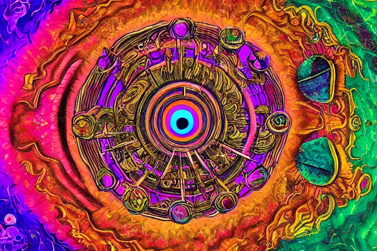 Image similar to third - eye visions, psychedelic art, artist interpretation, psychedelic interpretation, golden ratio, centered, hallucinatory art, artstation hd, 4 k