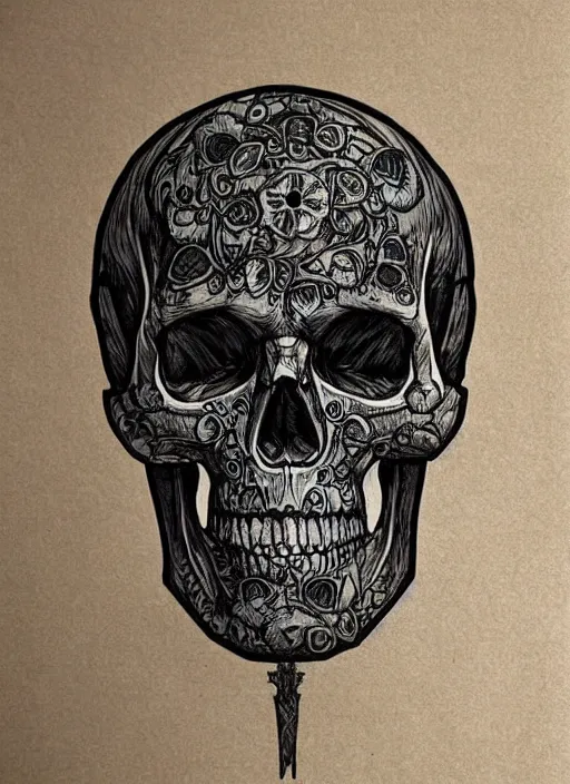 Prompt: intricate detailed cyberpunk skull, ivy, death,