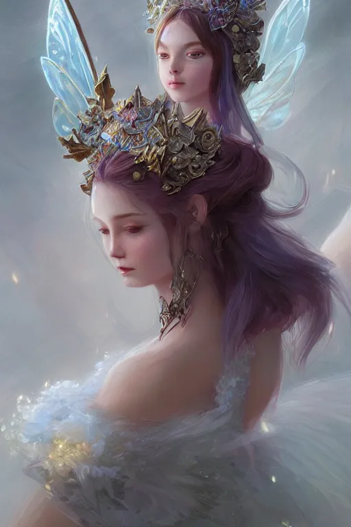 Image similar to fairy princess, highly detailed, d & d, fantasy, highly detailed, digital painting, trending on artstation, concept art, sharp focus, illustration, art by artgerm and greg rutkowski and fuji choko and viktoria gavrilenko and hoang lap