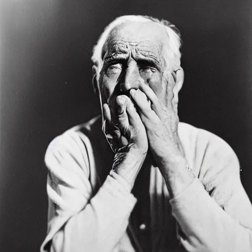 Prompt: a photo of a old man crying, photo by george hurrell