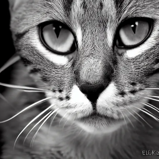 KREA - chad cat looking like Ernest Khalimov, big chin, black and white  filter, ultra hd, 8k