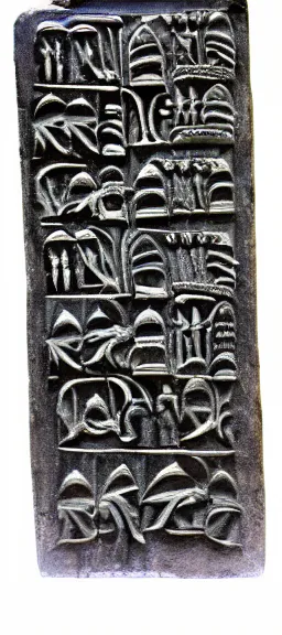 Image similar to ornate sumerian tablet, black and white, very ancient design