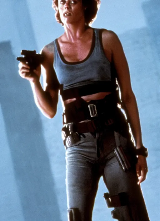 Prompt: film still of Sigourney Weaver as John McClane in Die Hard, 4k