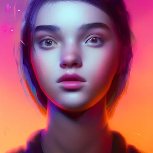 Image similar to portrait of teen girl, art by Ross tran, vivid color palette, digital painting, 3D, octane render, post process in Photoshop, highly detailed, particles, light effect