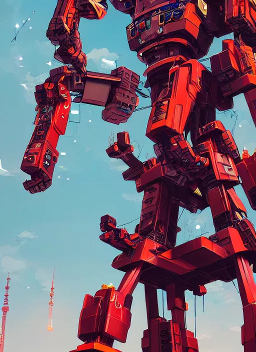 Image similar to tokyo tower as a giant war robot. ultra detailed, close - up, by conrad roset, takato yomamoto, jesper ejsing, masamune shiro, ukiyo - e, 8 k resolution, octane render, high quality, professional artwork