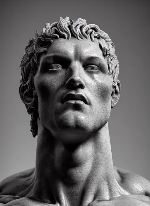 Prompt: a bloody statue made of white marble of hercules, perfect symmetrical body, perfect symmetrical face, hyper realistic, hyper detailed, by johannen voss, by michelangelo, octane render, blender, 8 k, stylized gold and black