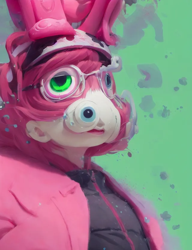 Prompt: a beautiful headshot portrait of a cute splatoon anime male with pink hair and pink wolf ears wearing a green hoodie. character design by cory loftis, fenghua zhong, ryohei hase, ismail inceoglu and ruan jia. artstation, volumetric light, detailed, photorealistic, fantasy, rendered in octane