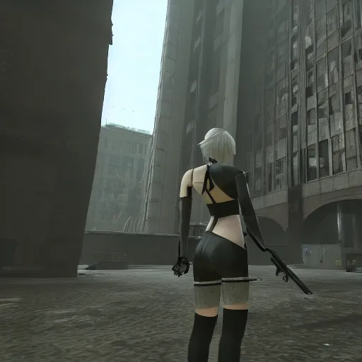 Image similar to 2B nier automata in Half life 2, 4k screenshot of Half life 2 gameplay, 8k hdr showcase