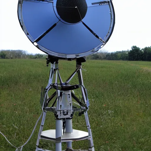 Image similar to complicated diy radio telescope scanner device made of lids and pans and duct tape and wires and lenses and cables and wires and electronics