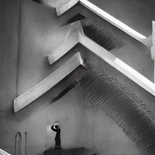 Image similar to an approaching shadow, photorealistic, brutalist, natural light, black and white by fan ho, hong kong 1 9 5 4