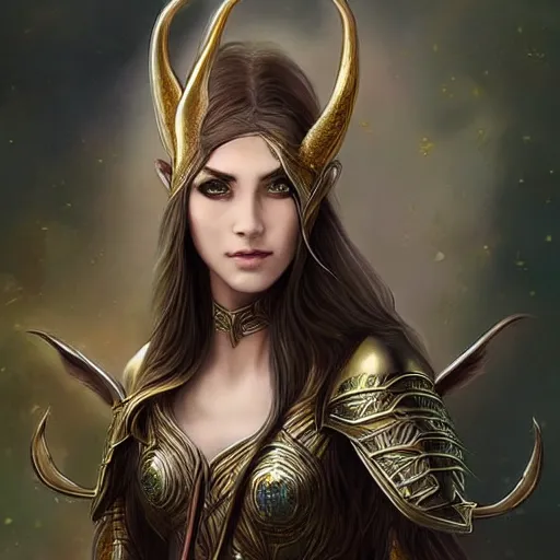 Prompt: portrait of a beautiful young elven warrior, looking away, fantasy!!!, shiny golden armour, black hair, facial features, trending on artstation, gsociety, D&D, elegant, highly detailed!!!, digital painting, smooth, sharp focus!!!, upper body, intricate, symmetrical facial features, realistic face!!!!! by greg rutkowski, Alphonse Mucha, Ayami Kojima, Charlie Bowater, Karol Bak, Greg Hildebrandt