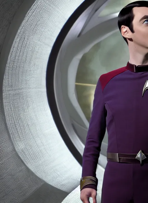 Image similar to film still of Jim Parsons as Spock in Star Trek, 4k