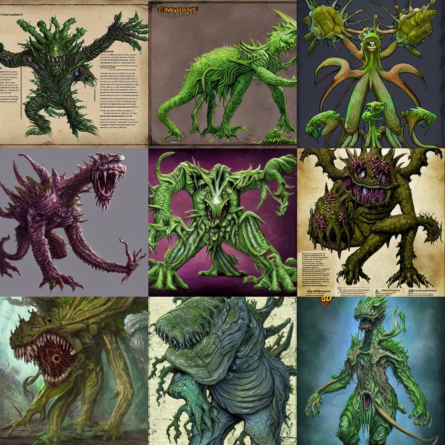 Prompt: plant with a brain and claws. D&D Monster Manual, fantasy art, extremely detailed, 8k resolution.