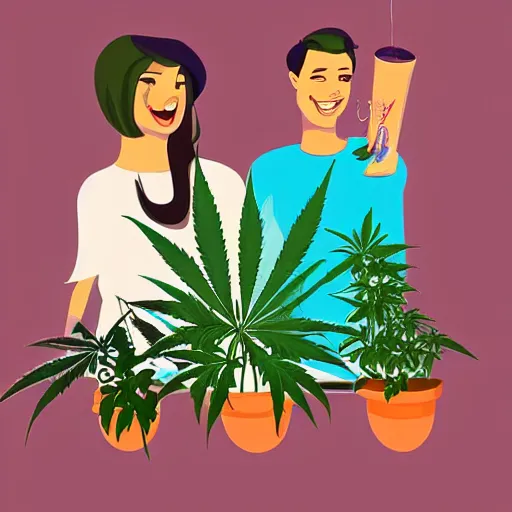 Image similar to couple happy on balcony with marijuana plant. centered median photoshop filter cutout vector behance artgem hd jesper ejsing!