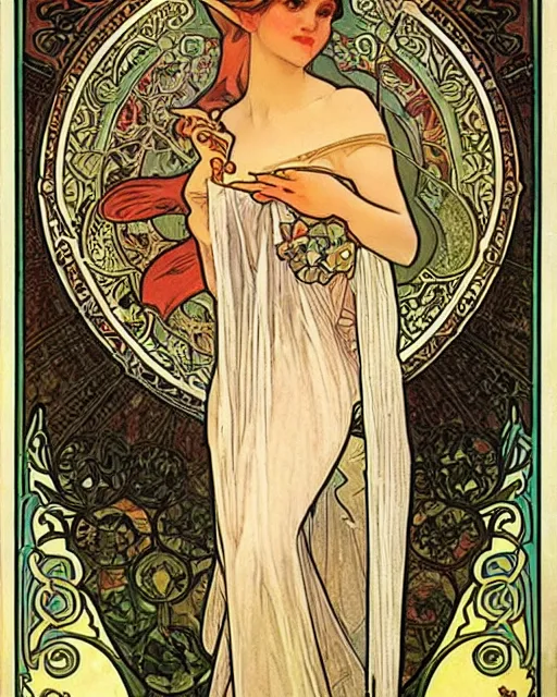 Image similar to an elf princess by Alphonse Mucha