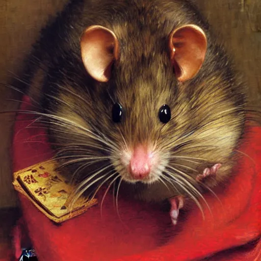 Image similar to a portrait of a hamato yoshi rat wearing a red kimono, hairy, feet, tail. highly detailed painting by gaston bussiere, craig mullins, j. c. leyendecker, furry