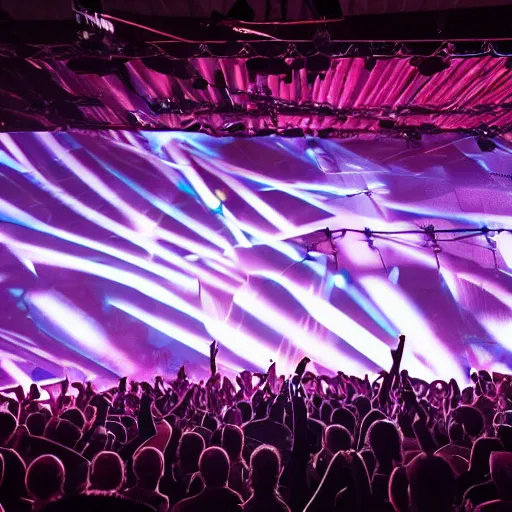 Image similar to a concert set with led screens with abstract content.