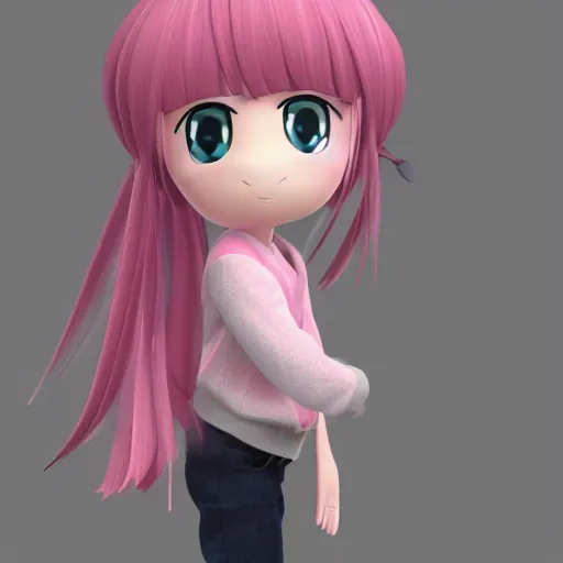 Image similar to cute fumo plush of a pink tomboy girl, pout, anime, vray