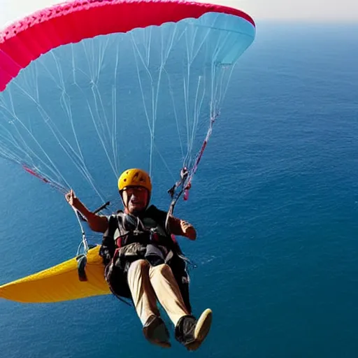 Prompt: recep tayyip erdogan is paragliding in oludeniz.