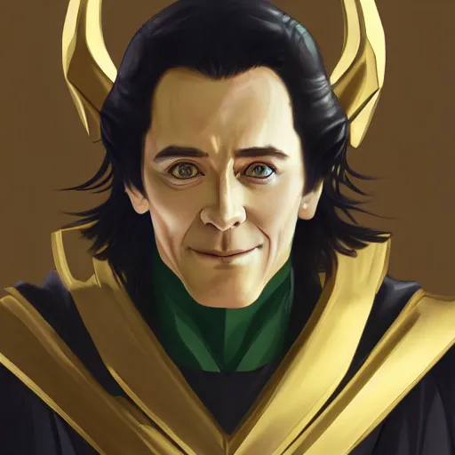 Image similar to Loki portrait, extremely handsome, anime style, intricate, detailed, photorealistic, trending on artstation, studio lighting, 4k, 8k