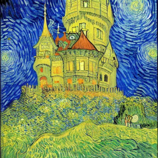 Image similar to castle in the sky ghibli, by van gogh