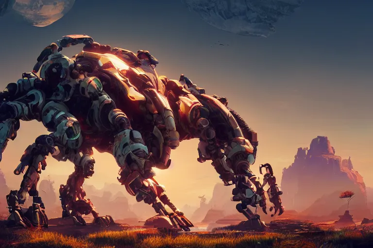 Image similar to shell - walker machine mecanical creature robot of horizon forbidden west horizon zero dawn radiating a glowing aura global illumination ray tracing hdr fanart arstation by ian pesty and alena aenami artworks in 4 k