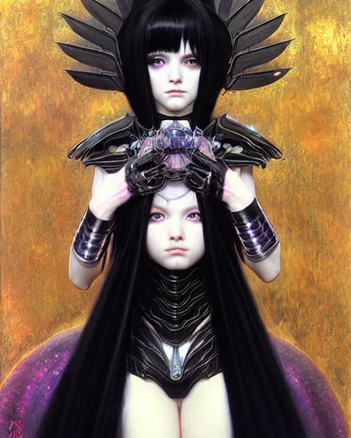 Prompt: portrait of beautiful cute young goth maiden with short white hairs in warhammer armor, art by ( ( ( kuvshinov ilya ) ) ) and wayne barlowe and gustav klimt and artgerm and wlop
