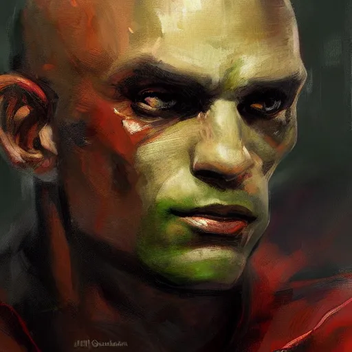 Image similar to face protrait of martian manhunter, realistic, ultrahd, jeremy mann painting