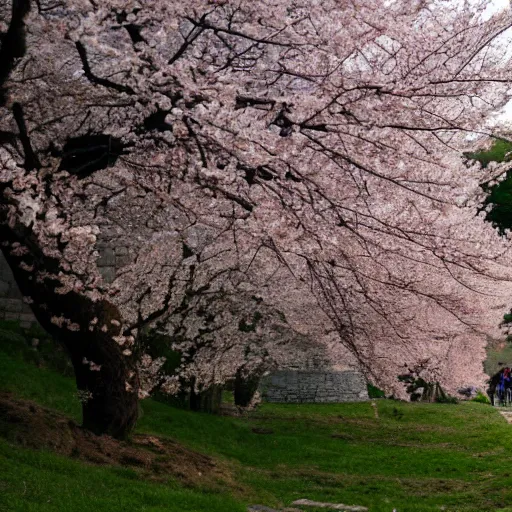 Image similar to japanese cherry blooming underneath the tesanj fortress