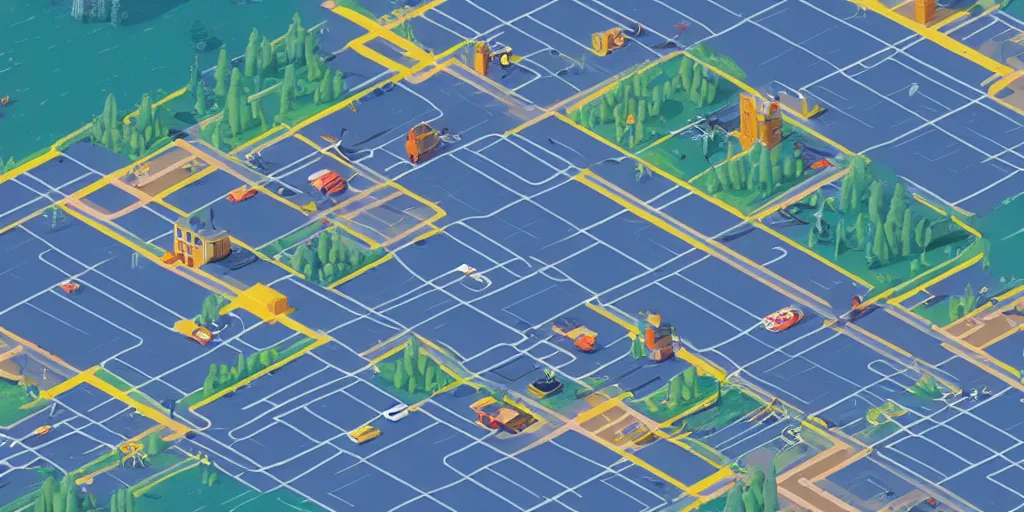 Image similar to isometric map, simon stalenhag, very coherent, 4 k,