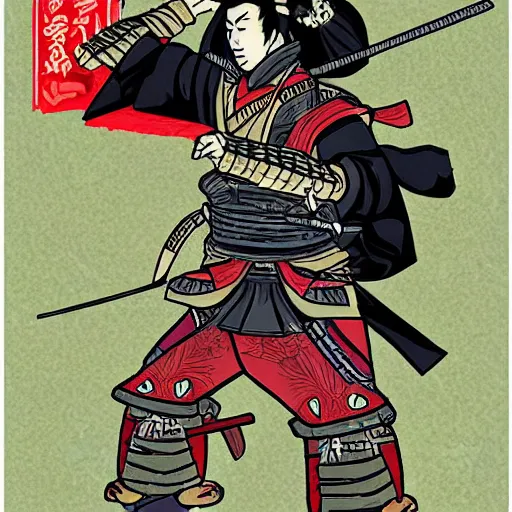 Image similar to samurai action pose in the style of aenami, alena