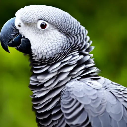 Prompt: a photograph of an African grey parrot